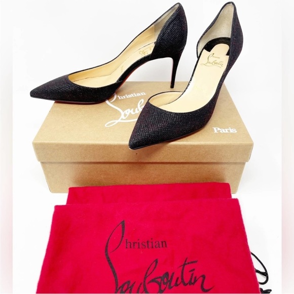 Christian Louboutin Shoes - Christian Louboutin Iriza 70 Glitter Tisse Black Heels